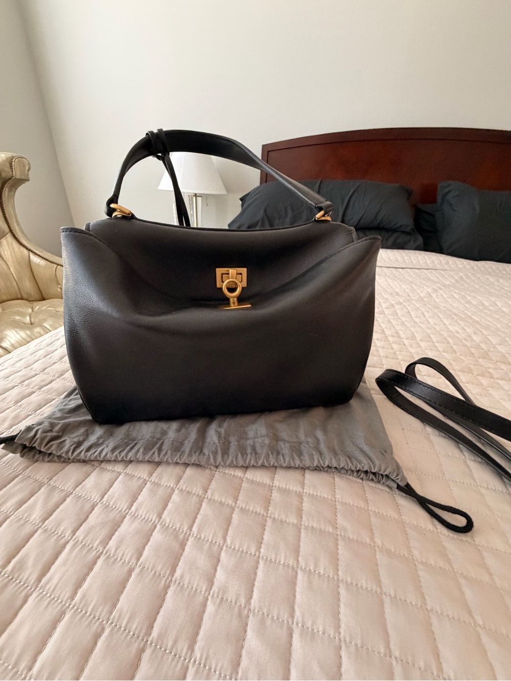 Elegant Black Shoulder Bag with Gold Hardware